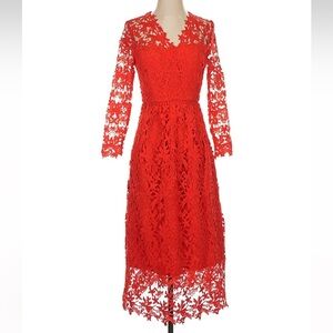 Bee Petite Vibrant Red Lace Dress Size XS Petite